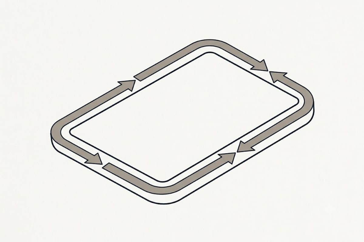 A continuous circular airflow pattern around a room perimeter